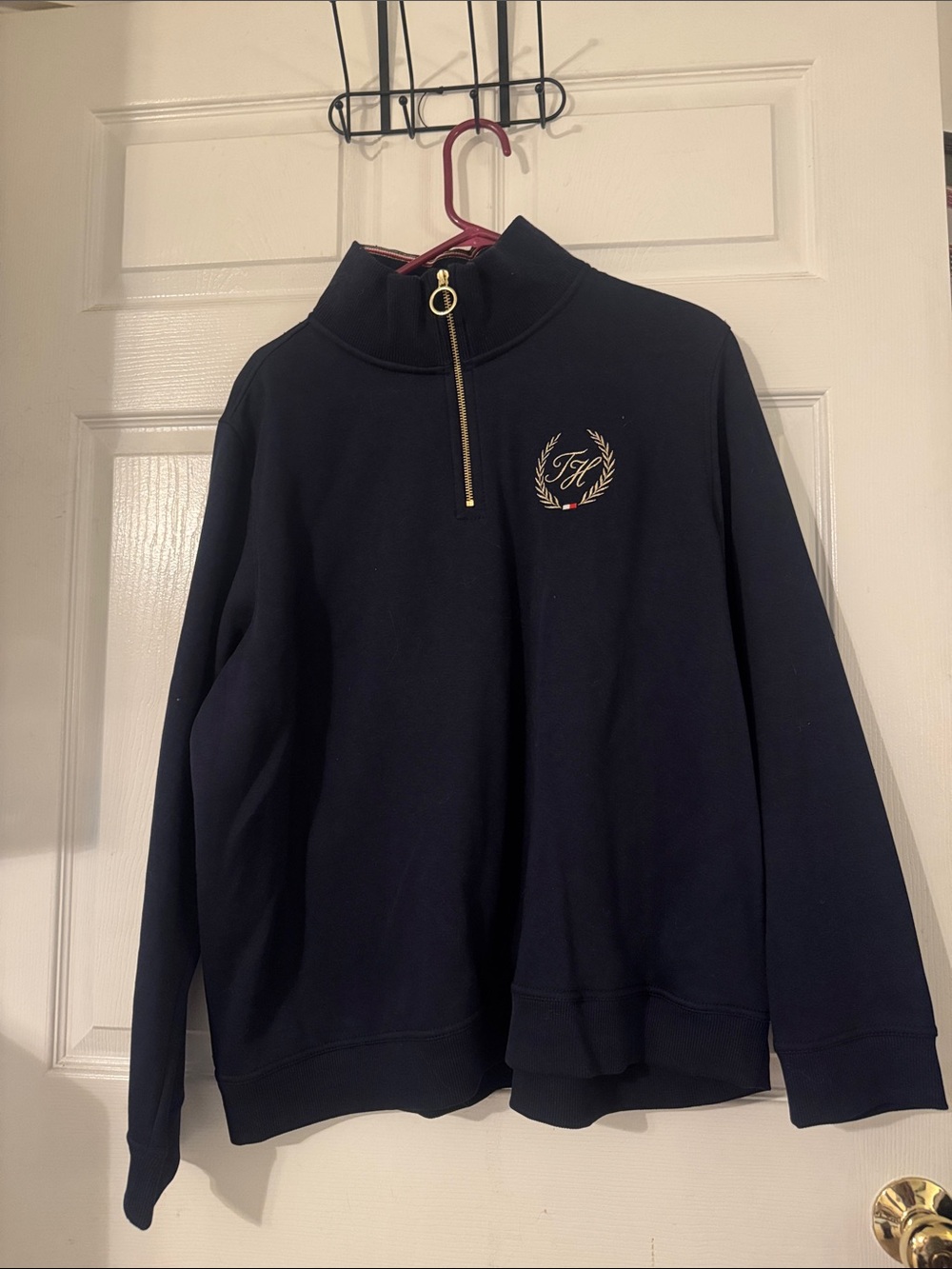 Tommy Hilfiger Navy Half-Zip Sweatshirt with Gold Zip